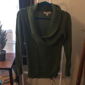 Green long length cowl neck sweater